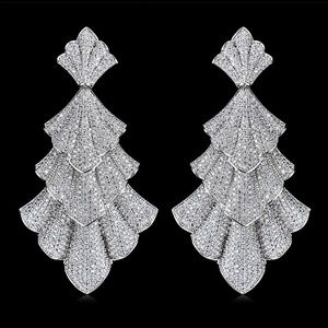 Long dangle earrings CZ silver plated